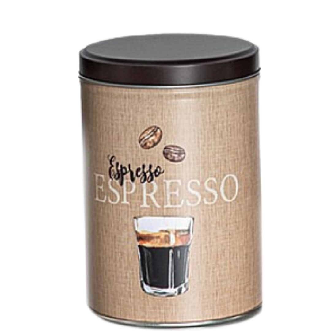 250g round tin cans in coffee design - Espresso / Cappuccino / Caffè