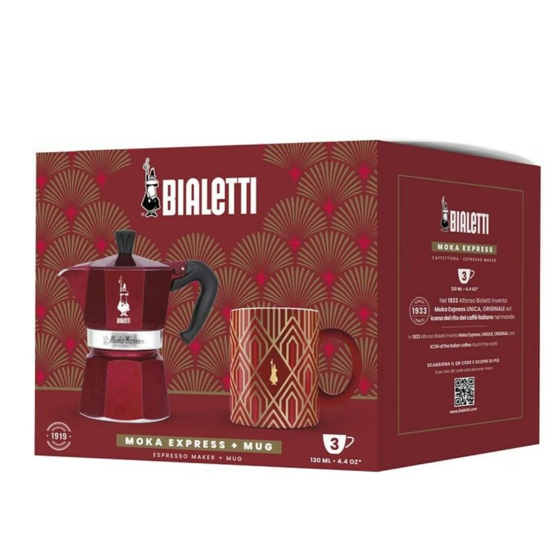Bialetti Moka Express Art Deco Set 3 Cups + 1 Art Deco Mug