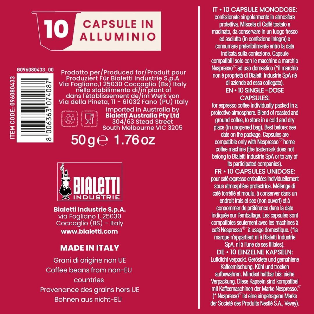 Bialetti Deciso Nespresso compatible coffee capsules 10 units