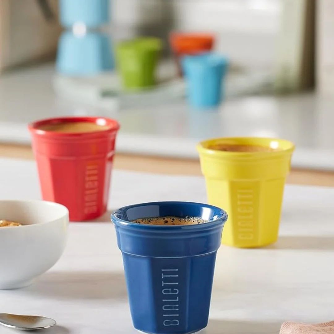 Set of 6 Bialetti BICCHIERINI Multicolor Ceramic Espresso Cups 90 ml
