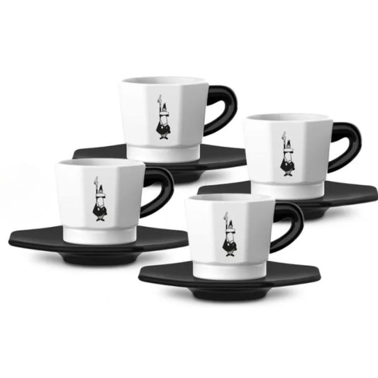 Set of 4 porcelain espresso cups with saucers 75 ml Bialetti Octagonal