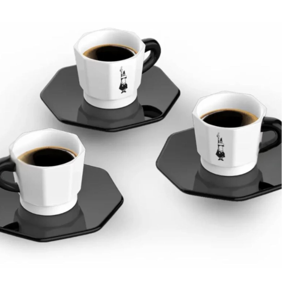 Set of 4 porcelain espresso cups with saucers 75 ml Bialetti Octagonal