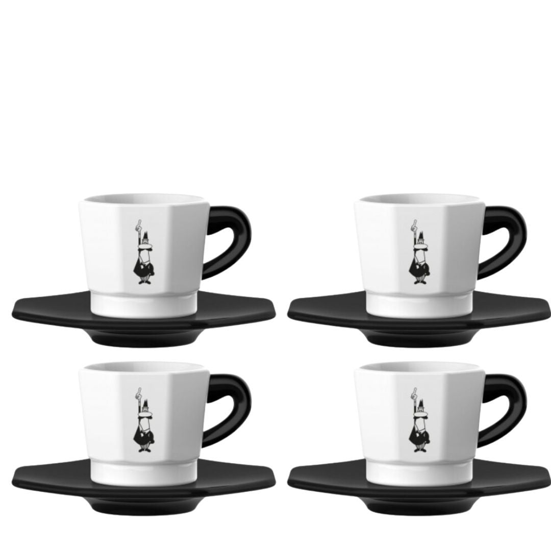 Set of 4 porcelain espresso cups with saucers 75 ml Bialetti Octagonal