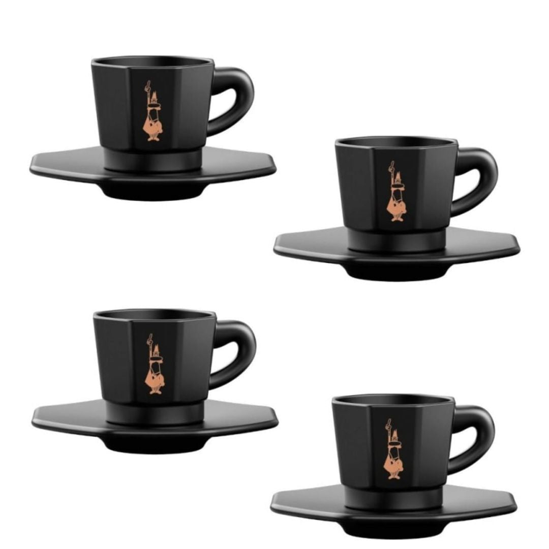 Set of 4 porcelain espresso cups with saucers 75 ml Bialetti Octagonal