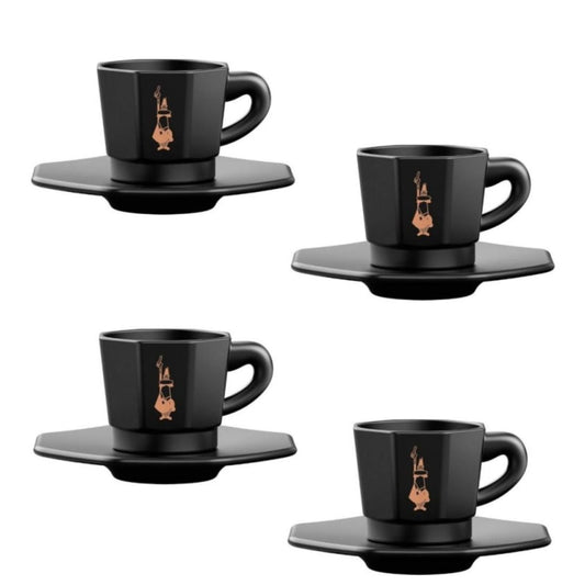 Set of 4 porcelain espresso cups with saucers 75 ml Bialetti Octagonal