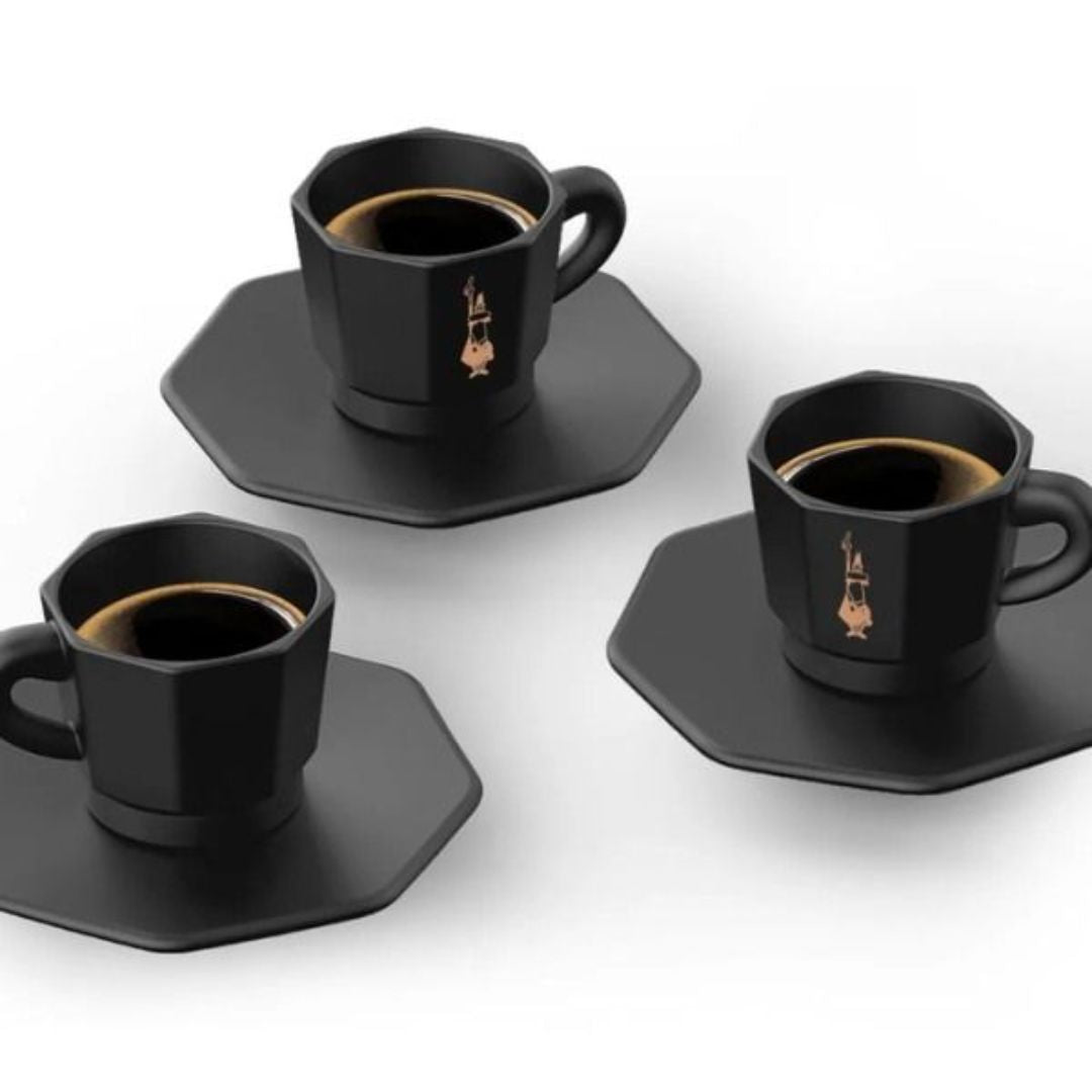 Set of 4 porcelain espresso cups with saucers 75 ml Bialetti Octagonal