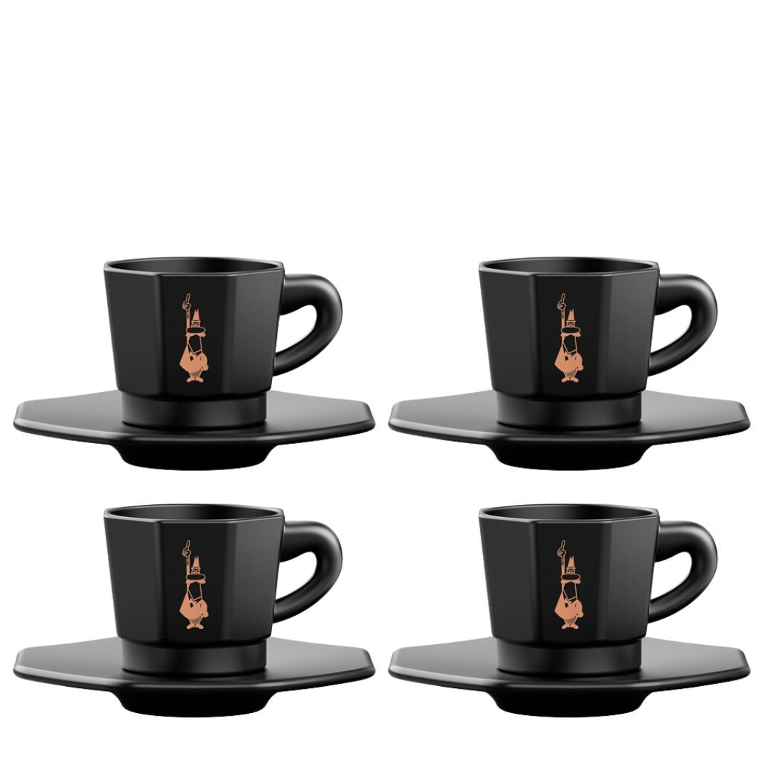 Set of 4 porcelain espresso cups with saucers 75 ml Bialetti Octagonal