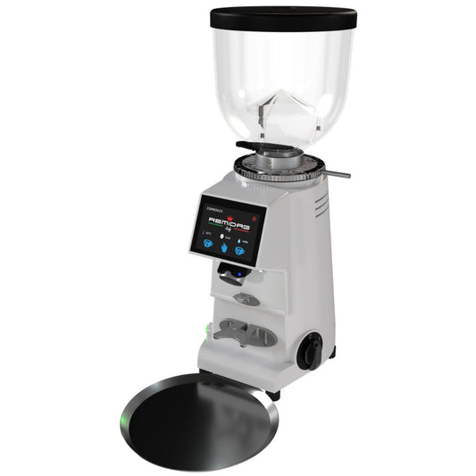 مطحنة قهوة احترافية Remidag ON DEMAND mst 64P EV تعمل باللمس بالكامل باللون الأبيض